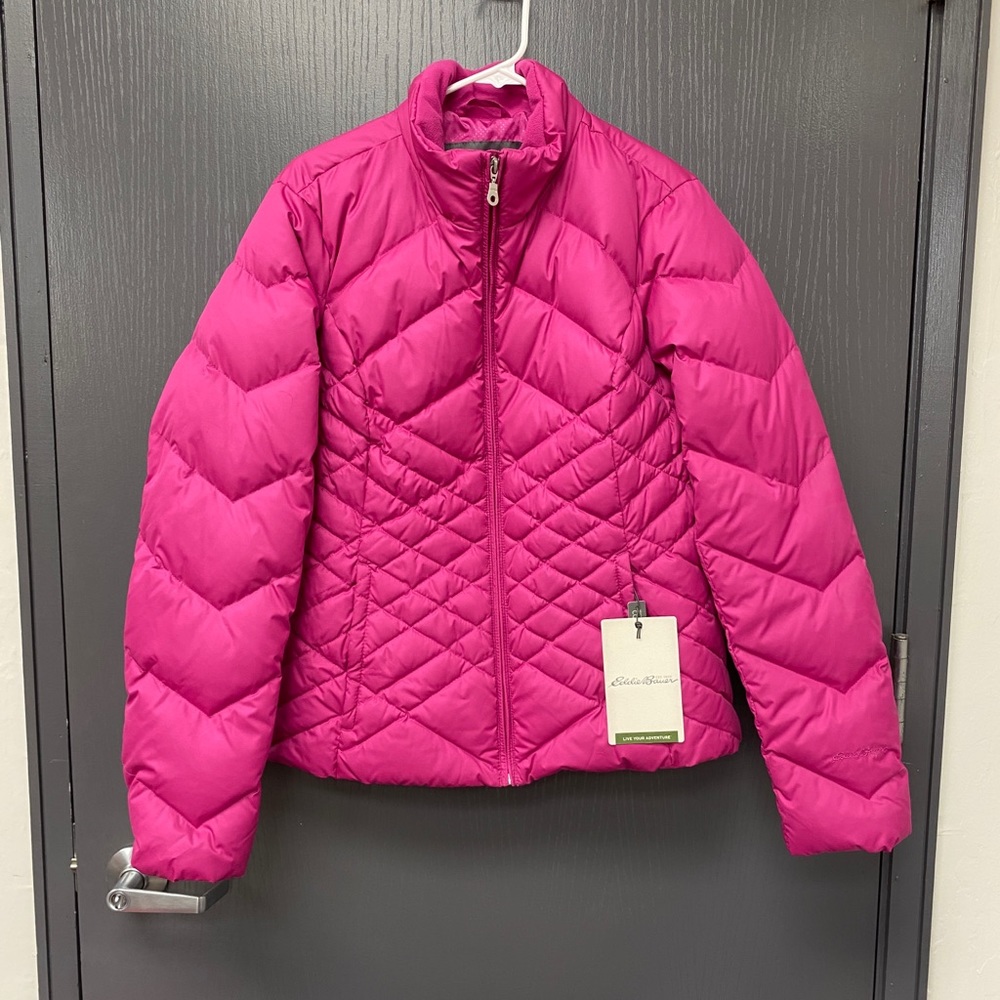 NEW Eddie Bauer Pink Goose Down Puffer Coat Size TL (tall large)